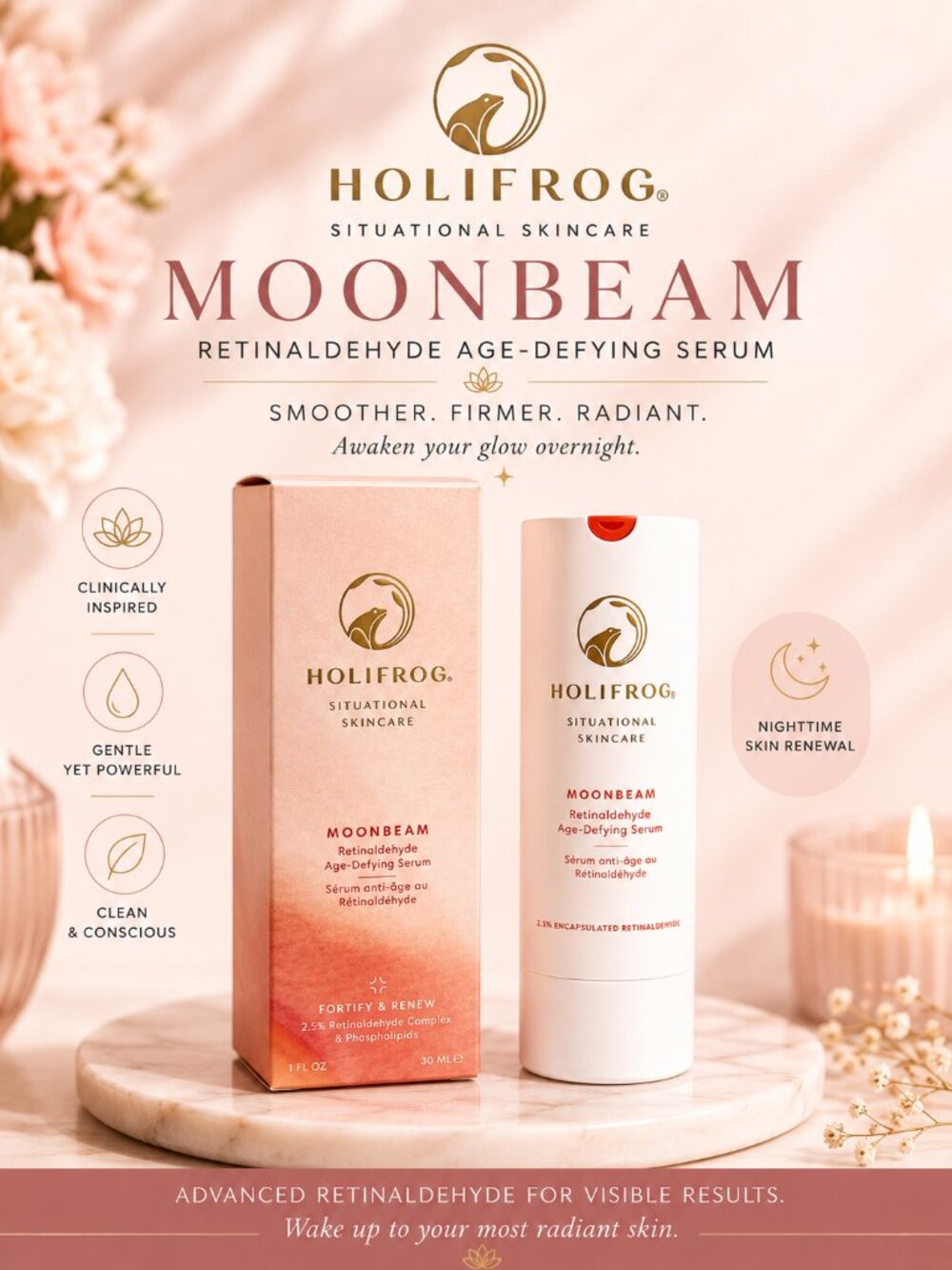 HoliFrog Moonbeam Retinaldehyde Age-Defying Serum 1 oz 30 mL New in Box